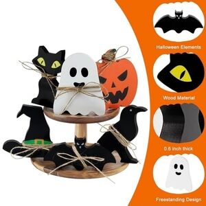 Halloween Tiered Tray Decor "Hordalor" - pack of 6 Self-Standing Wood Decoration